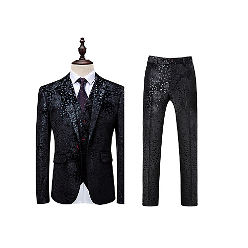 

Men's Suits Party Daily Floral Acrylic / Cotton / Polyester Men's Suit Black - Peaked Lapel / Long Sleeve / Plus Size