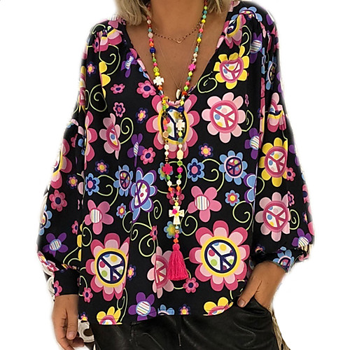 

Women's Plus Size Floral Shirt Basic Daily V Neck White / Black / Blue / Red