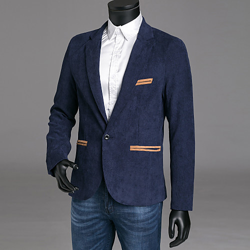 

Men's Blazer Party Sports Streetwear Color Block Polyester Men's Suit Wine / Khaki / Navy Blue - Shirt Collar / Fall / Winter / Long Sleeve