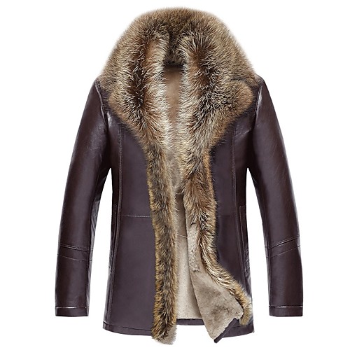 

Men's Fur Coat Daily Winter Regular Coat Notch lapel collar Slim Luxury Jacket Long Sleeve Solid Colored Black Brown