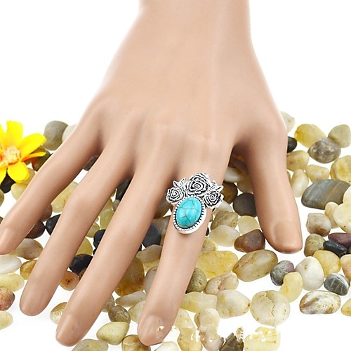 

Open Ring Turquoise Retro Silver Alloy Flower Ladies Vintage western style 1pc Adjustable / Women's