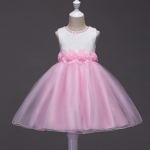 

Princess Knee Length Flower Girl Dresses Wedding Organza Sleeveless Jewel Neck with Sash / Ribbon