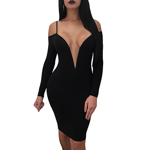 

Women's Bodycon Short Mini Dress Blue Black Red Long Sleeve Deep V Club Slim S M L XL / Sexy
