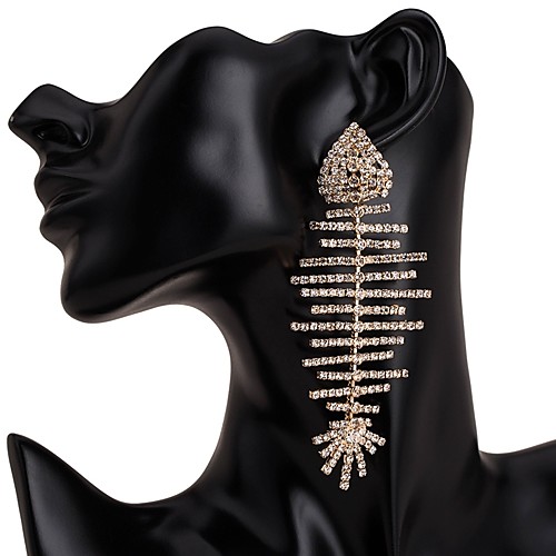 

Women's Drop Earrings Dangle Earrings Long Fish Bones Statement Ladies Stylish Classic Rhinestone Earrings Jewelry Silver / Gold For Daily Festival 1 Pair