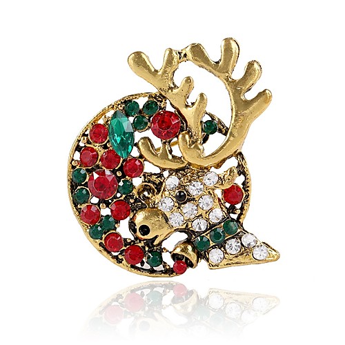

Women's Brooches Hollow Out Elk Ladies Stylish Sweet Rhinestone Brooch Jewelry Gold For Christmas