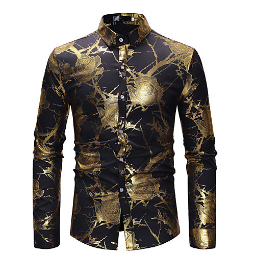 

Men's Shirt Floral Print Long Sleeve Party Tops Luxury Basic Wine White Black / Club