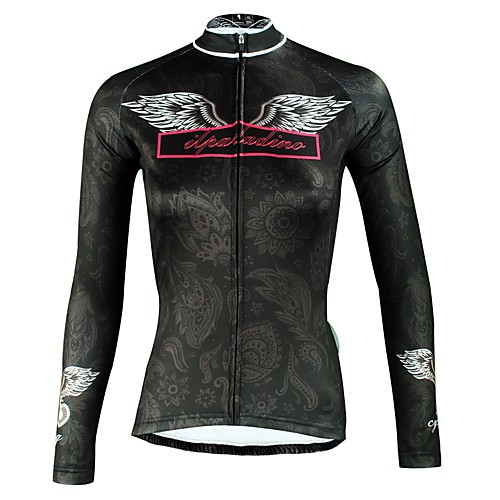 

ILPALADINO Women's Long Sleeve Cycling Jersey Winter Elastane Black Floral Botanical Bike Top Mountain Bike MTB Road Bike Cycling Ultraviolet Resistant Quick Dry Breathable Sports Clothing Apparel
