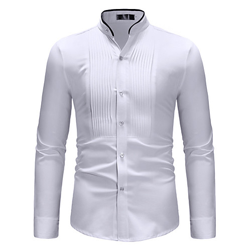 

Men's Shirt Long Sleeve Daily Tops Basic Standing Collar White