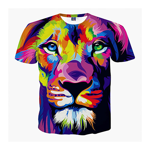

Men's T shirt Graphic 3D Animal Plus Size Print Short Sleeve Daily Tops Round Neck Purple / Summer