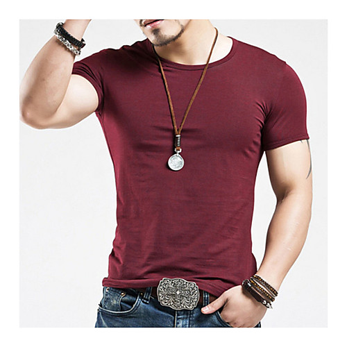 

Men's Tee T shirt Shirt Graphic Solid Colored Short Sleeve Daily Slim Tops Active Basic Big and Tall Round Neck Wine White Yellow / Sports / Summer