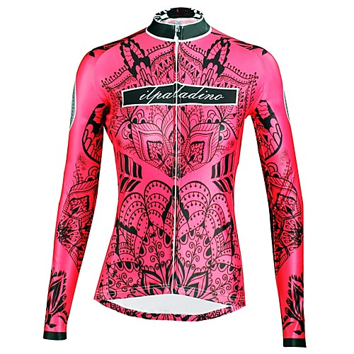

ILPALADINO Women's Long Sleeve Cycling Jersey Winter Elastane Red Floral Botanical Bike Top Mountain Bike MTB Road Bike Cycling Ultraviolet Resistant Quick Dry Breathable Sports Clothing Apparel