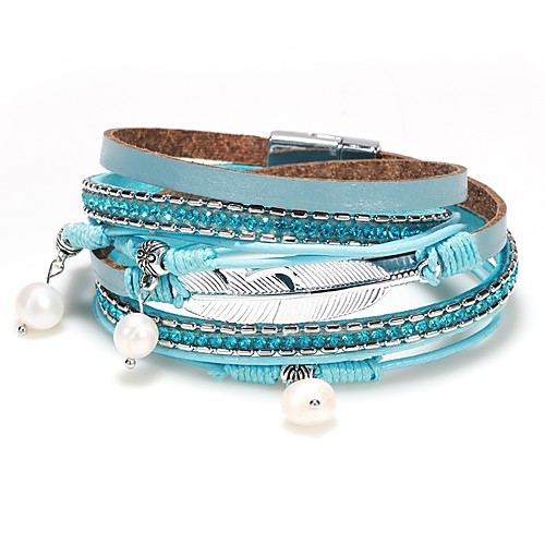 

Women's Wrap Bracelet Braided Feather Ladies Trendy Fashion Elegant PU Leather Bracelet Jewelry Black / Gray / Light Blue For Ceremony Festival / Pearl / Pearl