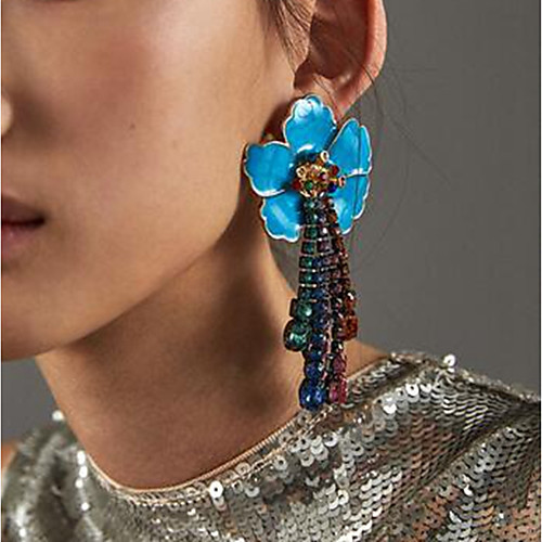 

Women's AAA Cubic Zirconia Drop Earrings Tassel Flower Ladies Stylish Classic Rhinestone Earrings Jewelry White / Red / Blue For Daily 1 Pair