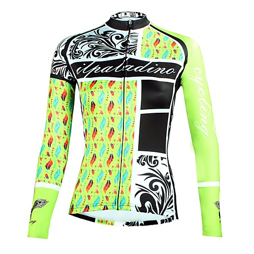 

ILPALADINO Women's Long Sleeve Cycling Jersey Winter Elastane Mint Green Floral Botanical Bike Top Mountain Bike MTB Road Bike Cycling Ultraviolet Resistant Quick Dry Breathable Sports Clothing