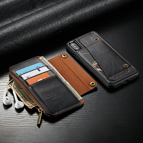 

Case For Apple iPhone XS / iPhone X Wallet / Card Holder / Shockproof Full Body Cases Solid Colored Hard PU Leather