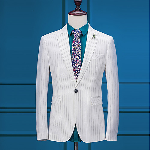 

Men's Wedding Suits Peak Tailored Fit Single Breasted One-button Straight Flapped Striped Polyester