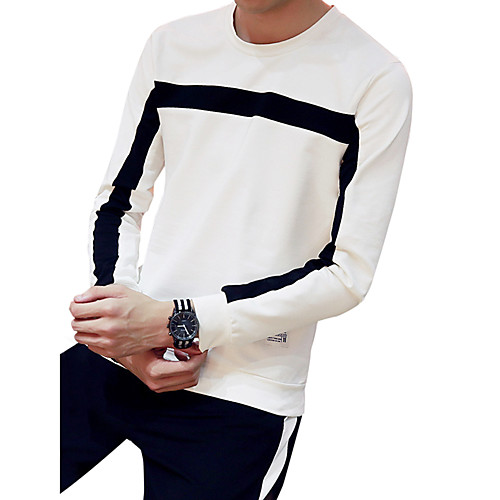 

Men's Set Striped Solid Colored Round Neck Casual / Daily Hoodies Sweatshirts Long Sleeve Loose White Black