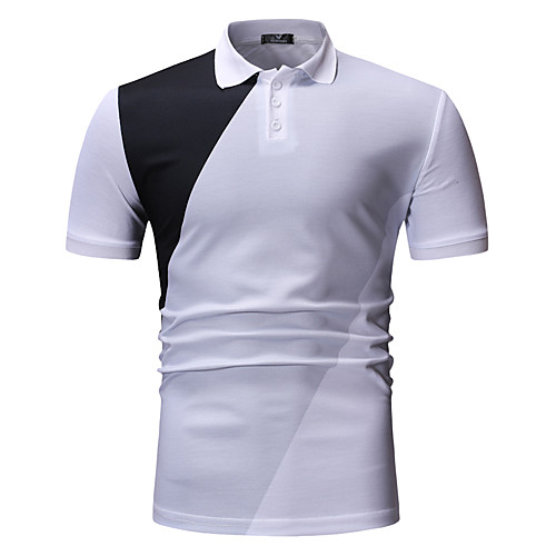 

Men's Polo Solid Colored Color Block Patchwork Print Tops Cotton White