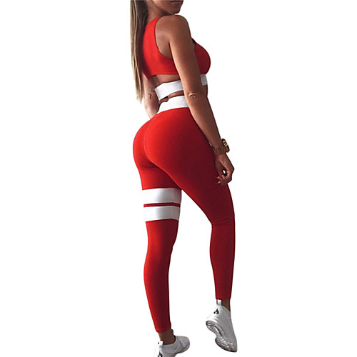 

Women's Yoga Suit Cut Out Stripes Black Red Zumba Yoga Fitness High Waist Tights Leggings Crop Top Sport Activewear Butt Lift Breathable Quick Dry Sweat-wicking High Elasticity Skinny