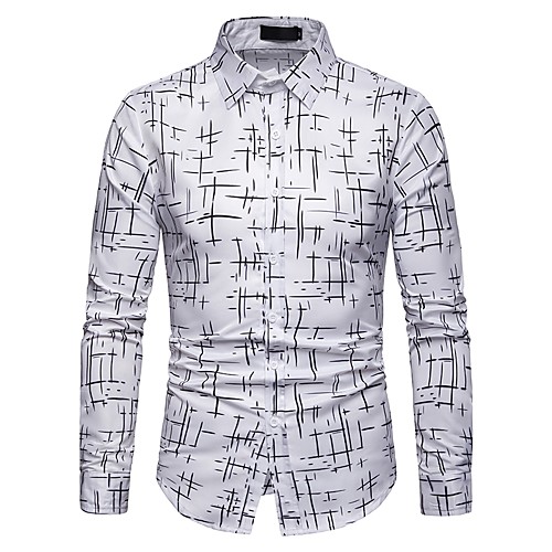 

Men's Shirt Geometric Long Sleeve Daily Slim Tops White Black Navy Blue