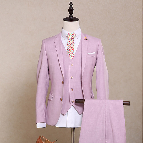 

Men's Party / Evening Suits Notch Tailored Fit Single Breasted Two-buttons Straight Flapped Solid Colored Polyester