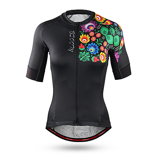 

Mountainpeak Women's Short Sleeve Cycling Jersey Coolmax Polyester Black Floral Botanical Bike Jersey Top Mountain Bike MTB Road Bike Cycling Moisture Wicking Breathable Back Pocket Sports Clothing