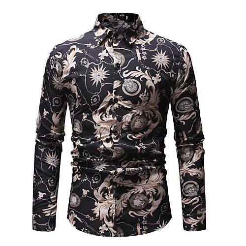 

Men's Shirt Color Block Floral Print Long Sleeve Daily Tops Cotton Basic Black