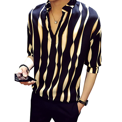 

Men's Shirt Striped Half Sleeve Party Tops Black Red
