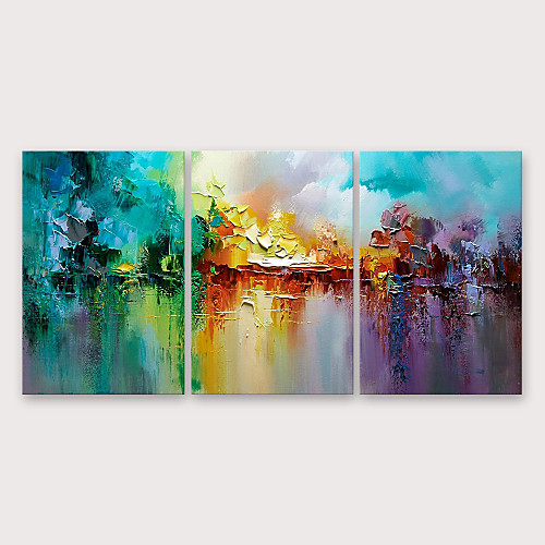 

Oil Painting Hand Painted Vertical Abstract Modern Stretched Canvas / Three Panels
