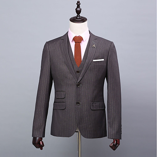 

Men's Special Occasion Suits Notch Standard Fit Single Breasted Two-buttons Straight Flapped Striped Polyester