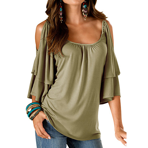 

Women's T shirt Solid Colored Going out Tops White Black Blue