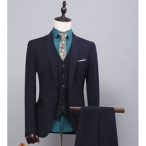 

Men's Party / Evening Suits Notch Standard Fit Single Breasted One-button Straight Flapped Solid Colored Polyester