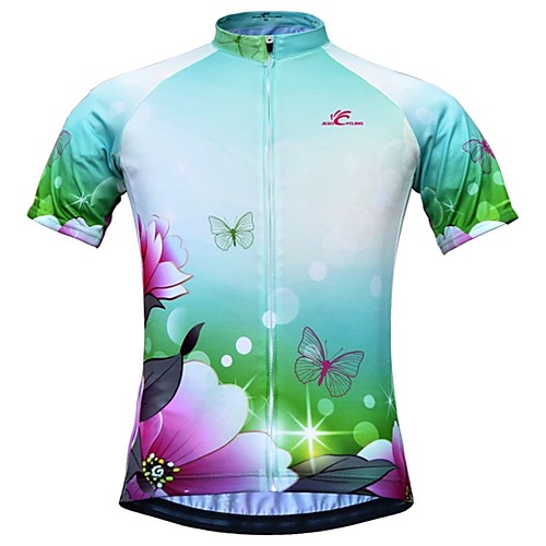 

JESOCYCLING Women's Short Sleeve Cycling Jersey Summer Polyester Green Floral Botanical Bike Jersey Top Mountain Bike MTB Road Bike Cycling Quick Dry Moisture Wicking Breathable Sports Clothing