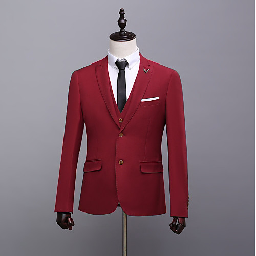 

Men's Party / Evening Suits Slim Peak Tailored Fit Single Breasted Two-buttons Straight Flapped Solid Colored Polyester