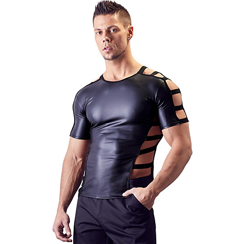 

Exotic Dancewear Top Split Joint Men's Training Performance Short Sleeve PU