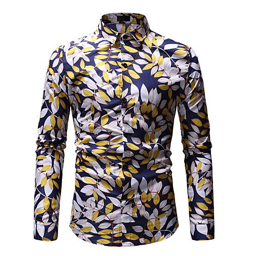 

Men's Shirt Color Block Geometric Rainbow Print Tops Cotton White Gold