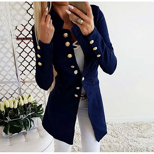 

Women's Blazer Solid Colored Basic Long Sleeve Coat Fall Daily Long Jacket Blue / Stand Collar / Slim