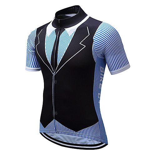 

Men's Short Sleeve Cycling Jersey Summer Coolmax Black / Blue Stripes Bike Jersey Top Mountain Bike MTB Road Bike Cycling Quick Dry Moisture Wicking Back Pocket Sports Clothing Apparel / Stretchy