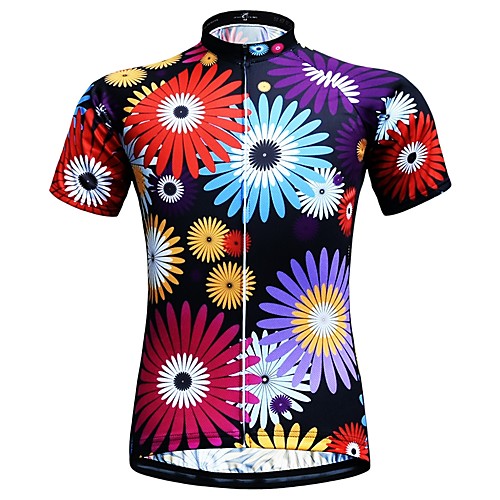 

JESOCYCLING Women's Short Sleeve Cycling Jersey Summer Polyester Black Floral Botanical Bike Jersey Top Mountain Bike MTB Road Bike Cycling Quick Dry Moisture Wicking Breathable Sports Clothing