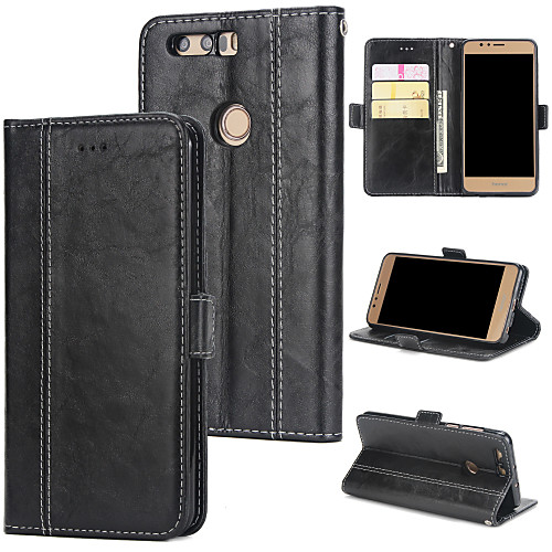 

Case For Huawei Honor 8 Wallet / Card Holder / Flip Back Cover Solid Colored Hard PU Leather