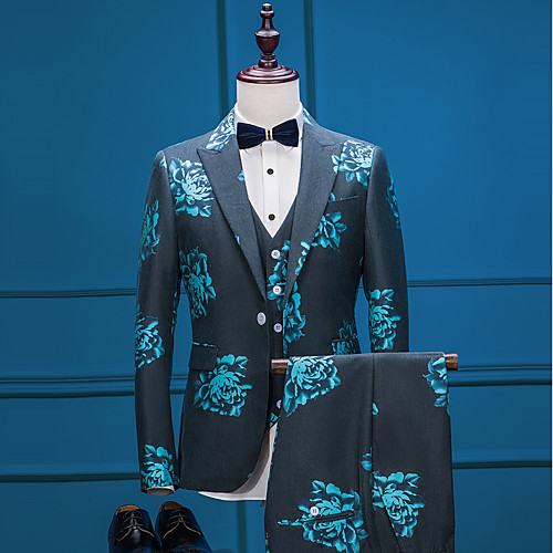 

Men's Party / Evening Suits Peak Tailored Fit Single Breasted One-button Straight Flapped Patterned Polyester