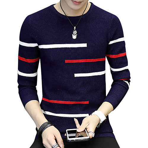 

Men's Solid Colored Pullover Long Sleeve Long Sweater Cardigans Round Neck Fall Winter Wine Khaki Navy Blue / Weekend