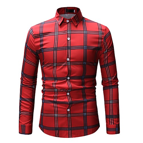 

Men's Shirt Striped Color Block Print Long Sleeve Daily Tops Cotton Basic White Red Green