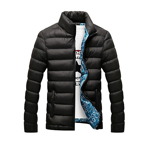 

Men's Down Casual / Daily Winter Regular Coat Jacket Long Sleeve Solid Colored Blue Khaki / Cotton / Cotton