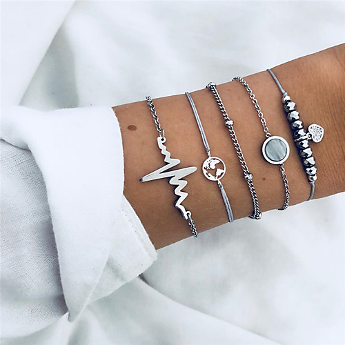 

Women's Vintage Style Beads Charm Bracelet - Maps, Heart Geometric, Casual / Sporty, Fashion Bracelet Silver For Ceremony Evening Party / 5pcs