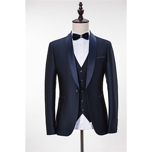 

Men's Wedding Suits Shawl Collar Tailored Fit Single Breasted One-button Straight Flapped Solid Colored Polyester
