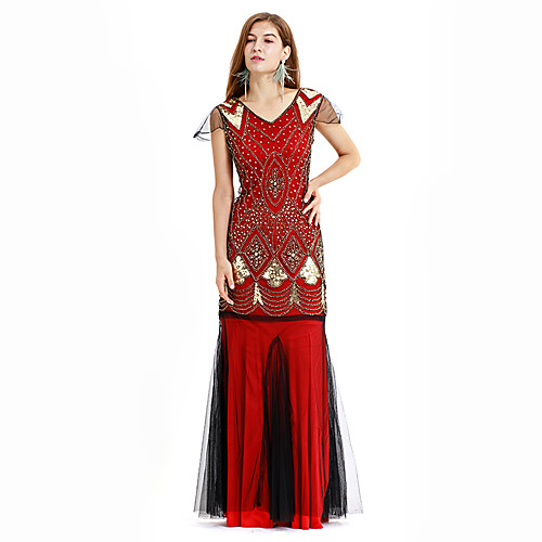 

Bride The Great Gatsby Charleston 1920s Elegant Overbust Corset Vacation Dress Flapper Dress Party Costume Prom Dress Women's Sequins Costume Red / black / Green / Black / BlackGolden Vintage Cosplay