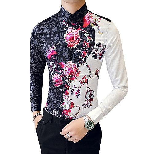 

Men's Shirt Floral Plus Size Long Sleeve Daily Tops Vintage Rainbow