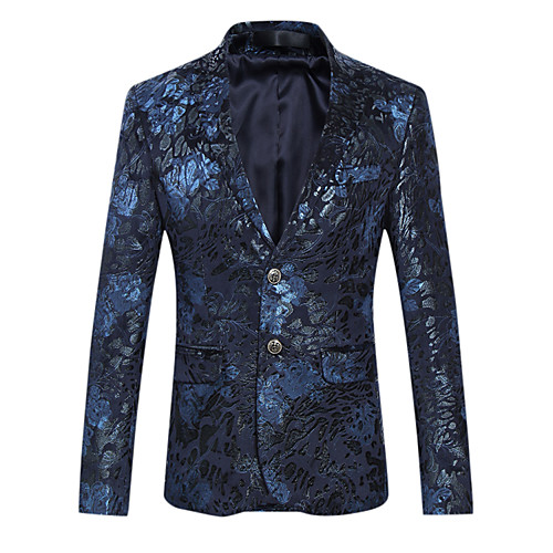 

Men's Blazer Daily Club Sophisticated Slim Cotton Men's Suit Purple / Blue - Notch lapel collar / Fall / Spring / Long Sleeve / Plus Size / Print