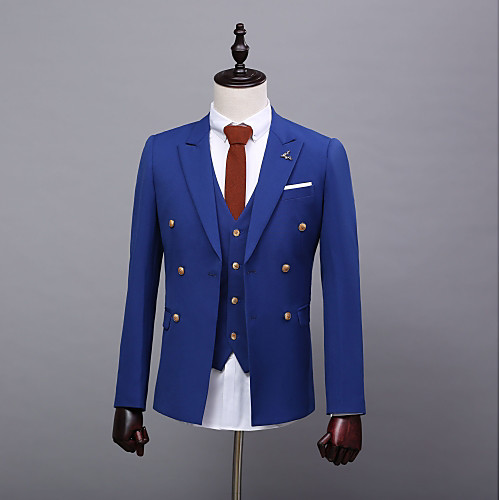 

Men's Party / Evening Suits Peak Tailored Fit Double Breasted Six-buttons Straight Flapped Solid Colored Polyester